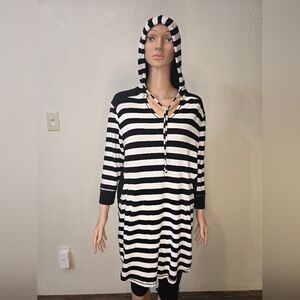 SimplyVera Vera Wang 3/4 Sleeves Women Pullover Hoodie Striped Size Large